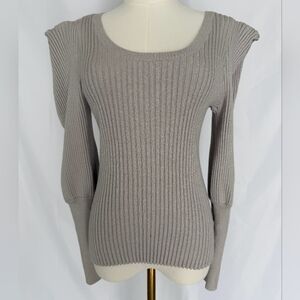 Express Ribbed Metallic Silver/Gray Scoop Neck Sweater M